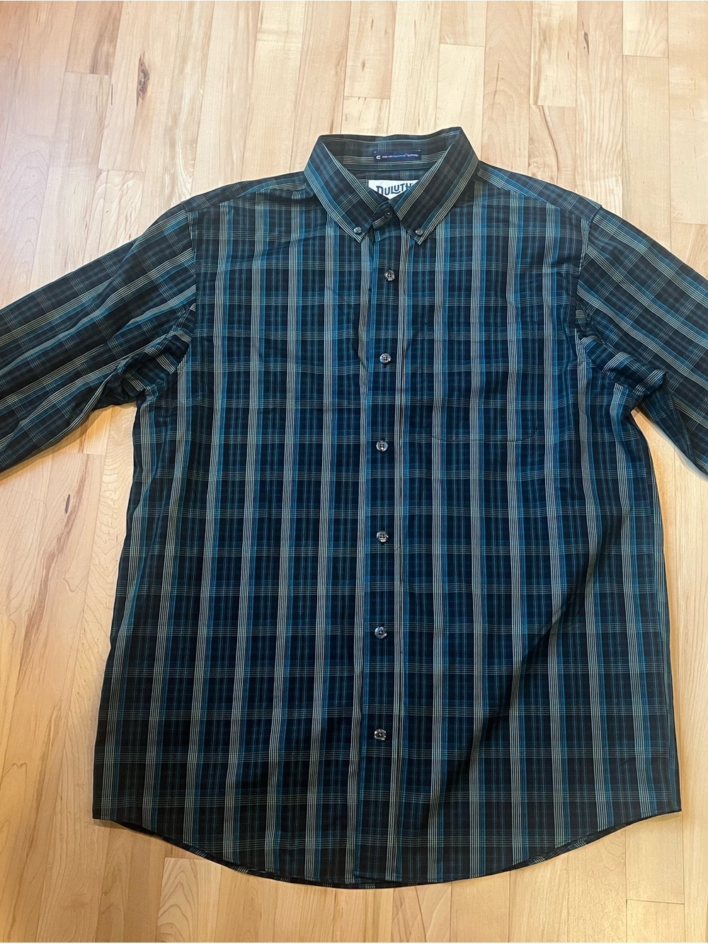Duluth Trading Co Men's Blue & Green Plaid Button-Down Shirt